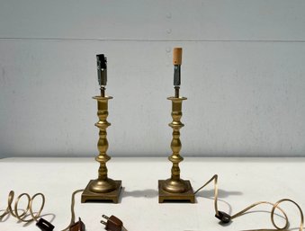 Pair Of Brass Vintage Candlestick Table Lamps