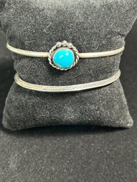 Sterling And Sterling With Turquoise Cuff Bracelets