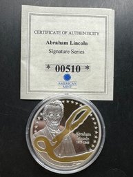 American Mint Abraham Lincoln Signature Series Silver Plated With Spot Gold