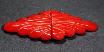 Art Deco Red Carved Bakelite Plastic Buckle