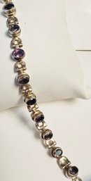 NICE STERLING SILVER AMETHYST LINK BRACELET