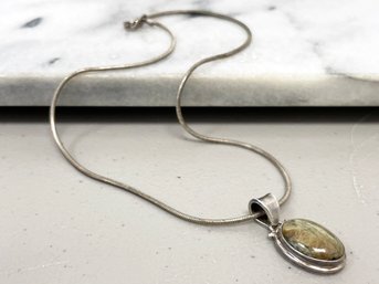 A Green Opal Necklace In Sterling Silver Setting