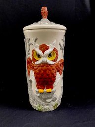 Massive Vintage Hand-painted Ceramic Owl Canister