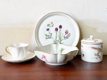 Mixed Group Of Matching Gold Trim Porcelain Tableware