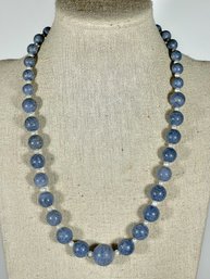 Light Blue Lapis Stone And Cultured Pearl Sterling Silver Beaded Necklace