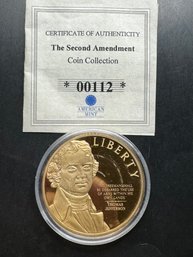 American Mint The Second Amendment Thomas Jefferson Layered In 24k Gold