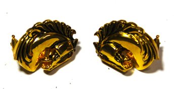 Designer Signed 'cAMERON' Gold Over Sterling Silver Pierced Earrings Horse Heads