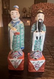 Two Beautiful Antique Chinese Famille Rose Porcelain Figurines In Multicolors Corn Designed.