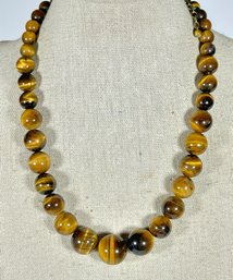 Very Fine Genuine Tiger's Eye Stone Beaded Necklace Graduated