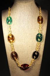 Great Vintage Multi Colored Bakelite Link Chain Necklace