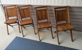 Set Of 4 Mid-Century Slat Folding Chairs By Simmons, Kenosha Wis, Original Finish