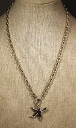 Heavy Sterling Silver Chain And Starfish Pendant 16' Long