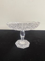 Glass Crystal Edestal Candy Dish With Scalloped Sawtooth Edges And Star Pattern