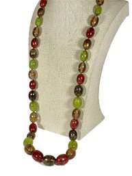 1980s Elongated Multi Colored Fall Colors Plastic Beaded Necklace 32' Long