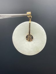 14k Gold And Jadeite, 1.3' Disk Pendant. (1)