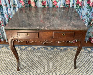 French Provincial Fruitwood Marble Top Writing Desk, Second Half 18th Century