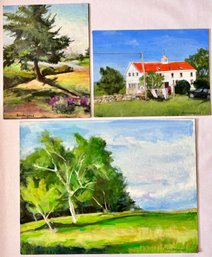 3 Joan Menschenfreund 2018 Original Oil Paintings  On Board, Landscapes, Unframed (See Artist's Bio)