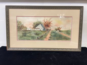 Framed Art Print Lithograph Of Farm Landscape