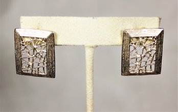 Sterling Silver Square Pierced Earrings Art Moderne