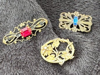 Trio Of Small Antique Brooches One With Diamond