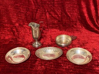 Assortment Sterling 925 Silver 461 Total Grams Pieces 3 Bowls Pitcher And Porringer Cup