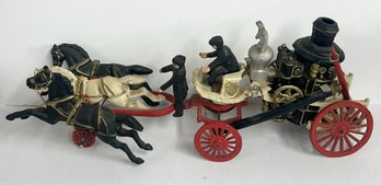 Vintage Cast Iron Firemen Horse Drawn Carriage