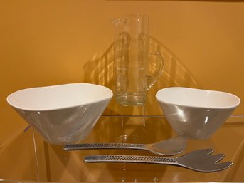 Party Ready Entertaining Pieces - Neuwirth Portugal Nesting Bowls, Blown Glass Pitcher, Wilton Pewter Tongs