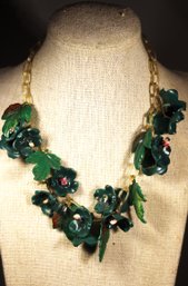 Vintage Green Plastic Leaf Formed Beaded Necklace 1920s