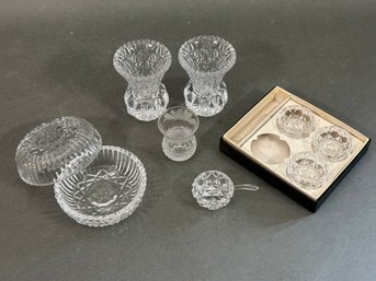 A Great Assortment Of Vintage Pressed Glass: Salt Cellars, Toothpick Holders & More