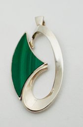 MID CENTURY MODERN SIGNED FE SILVER AND MALACHITE PENDANT