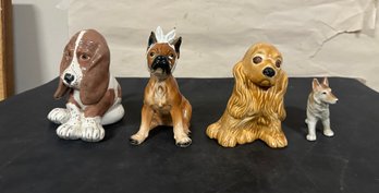 Lefton PIlly Dog, 1960 Ceramic Bassett Hound Dog, Cocker Spaniel Dog & Porcelain Dog Made In Japan. LP/D3