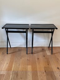 Pair Of Black Lacquer Folding TV Tray Tables