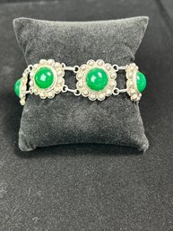 Sterling And Green Jade Bracelet