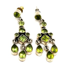 Vintage Sterling Silver Peridot Stone Dangle Earrings