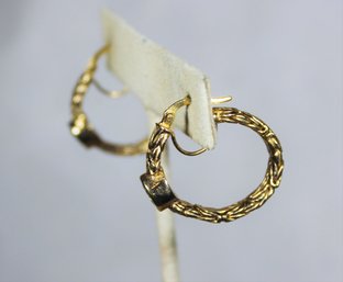 Fancy Gold Over Sterling Silver Hoop Earrings Having Peridot Stones