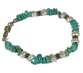 Sterling Silver Turquoise Freshwater Pearl Bracelet