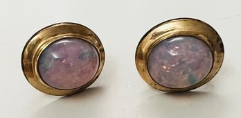 VINTAGE SIGNED CM 12K GOLD FILLED FAUX OPAL SCREWBACK EARRINGS