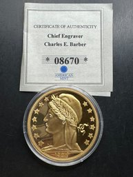 American Mint Chief Engraver Charles E. Barber 1906 Gold Double Eagle Layered In 24k Gold