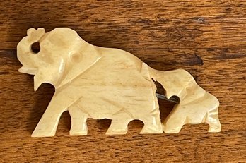 Carved Bone Vintage Pin - Mother & Child Elephants