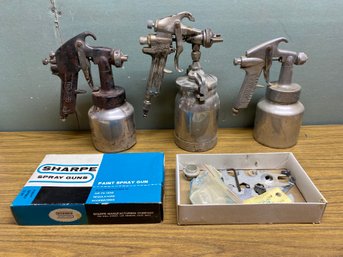 Three Automomotive Paint Spray Guns. Sharpe Model 90, Craftman And Sears With Wrenches/Accessories.