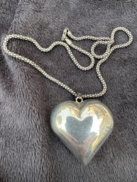 Gorgeous Large Vintage Sterling Puffy Heart Necklace With Chain