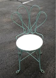 Wrought Iron Fancy Ice Cream Chair In Tealish Green Old Paint