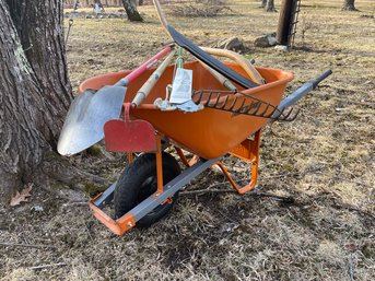 Wheelbarrow With Yard Tools