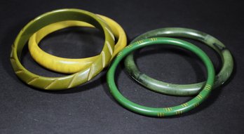 Lot Of Four Vintage Carved And Uncarved Bakelite Bangle Bracelets