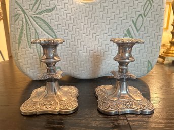 Two Beautiful Designed Antique Silver Plated Candle Holders Candlesticks Made In England.