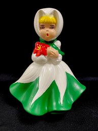 Vintage Hand-painted Holiday Caroller Figurine In Green/white Dress