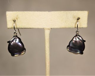 Contemporary Sterling Silver And Dark Cultured Pearl Pierced Earrings