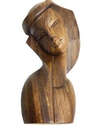 Lovely Mid Century 10' Teak Wood Carved Madonna/Woman