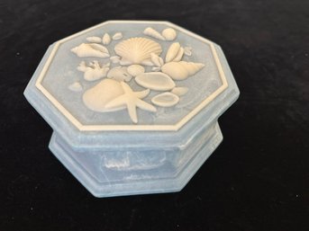 Blue Soapstone Incolay Sea Shells Octagon Trinket Box