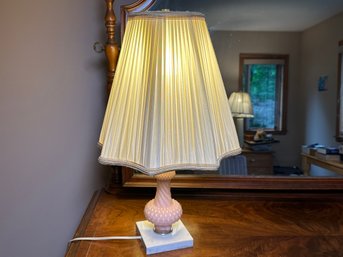 Vintage Pink Hobnail Lamp With Marble Base